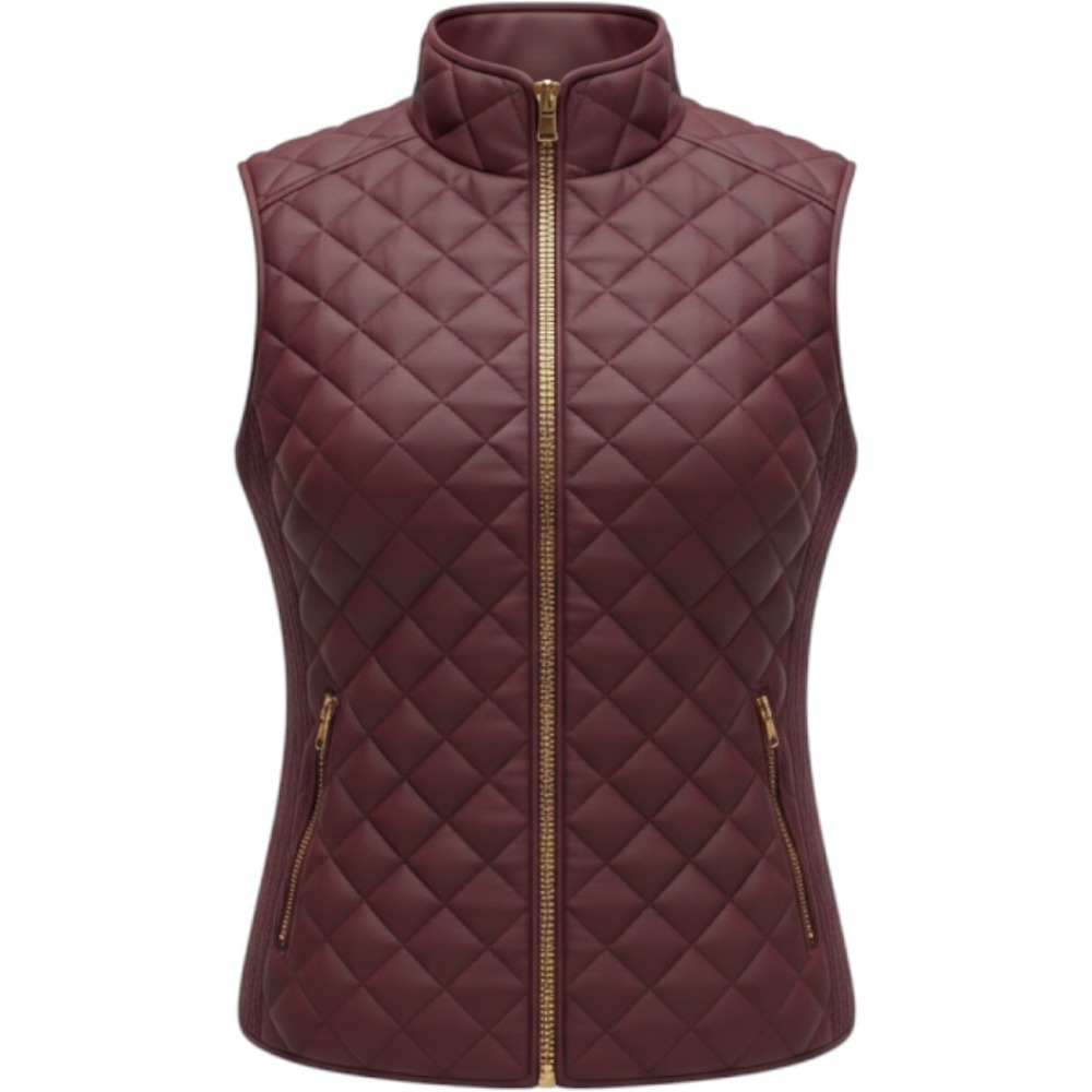 Cavalini Quilted Vest Womens Large Wine Preppy Sherpa Lined Puffer